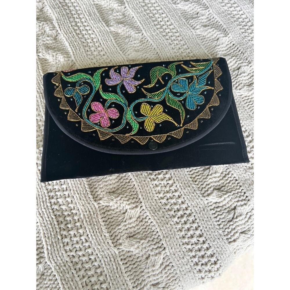Vintage Lynne Jerome Hand-Beaded Velvet Clutch – Excellent Condition